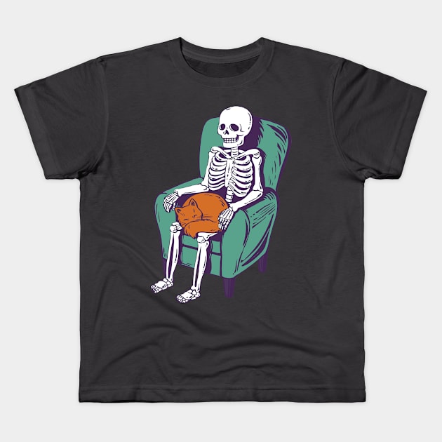 Skeleton Cat Kids T-Shirt by MichelleScribbles